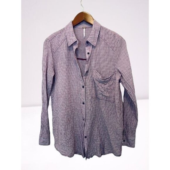 Free People Chambray Shirt Beach Coverup Oversized Cotton Seersucker Size Small - Picture 1 of 9
